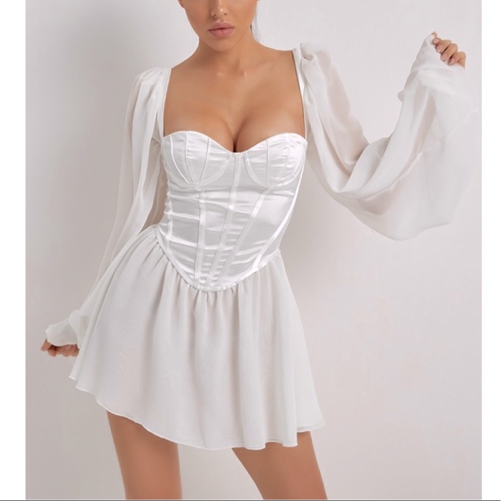 Chiffon Bubble Sleeve Bustier Corset Mini Dress